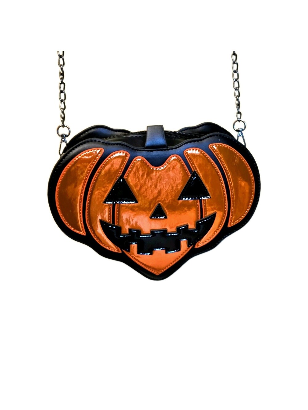 Jack-o'-lantern Shiny Pumpkin Crossbody Bag Zip Halloween Goth Detachable Strap